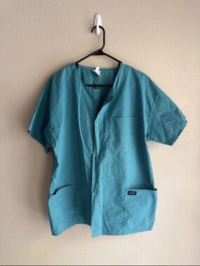 RMF Scrubs Women’s Dark Teal Short Sleeve Button Down Round Neck Scrub Jacket XL